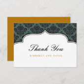 黒とティール（緑がかった色）のダマスクラベルサンキューカード サンキューカード (正面/裏面)