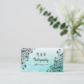 黒とティール（緑がかった色）のバブルファンシー縁どビジネスカード 名刺 (スタンド正面)