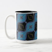 黒とティール(緑がかった色)の抽象芸術フローラダイヤモンド ツートーンマグカップ (左)