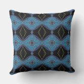 黒とティール（緑がかった色）の抽象芸術フローラダイヤモンドPIllow クッション (裏面)