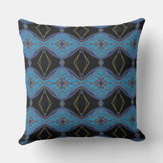 黒とティール（緑がかった色）の抽象芸術フローラダイヤモンドPIllow クッション (裏面)