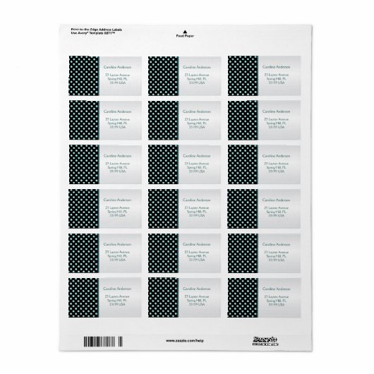 黒とティール（緑がかった色）の水玉模様住所 シール (フルシート)