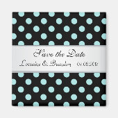 黒とティール(緑がかった色)の水玉模様結婚式の日付を保存 マグネット (正面)