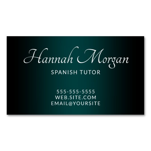 黒とティール(緑がかった色)の緑エレガントグラデーション マグネット名刺 (正面)