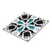 黒とティール（緑がかった色）の複雑な花柄 タイル (側面)