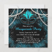 黒とティール(緑がかった色)の青の仮装パーティー 招待状 (裏面)
