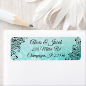 黒とティール（緑がかった色）エレガントスクリプトの戻りラベル ラベル (インサイチュ)