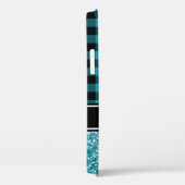 黒とティール（緑がかった色）グリッターバッファロープレイドモノグラム Case-Mate iPhoneケース (裏面 / 右)