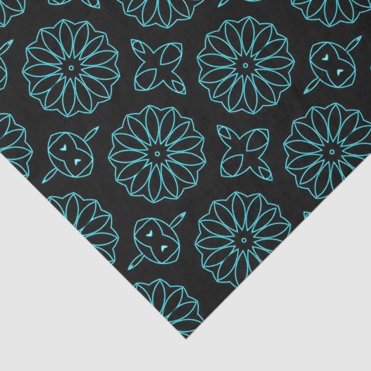 黒とティール（緑がかった色）スタイリッシュの装飾幾何学模様 薄葉紙 (詳細)