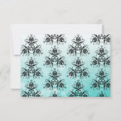 黒とティール（緑がかった色）ダマスクウェディングRSVPカード 出欠カード (裏面)
