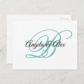 黒とティール（緑がかった色）ファンシー書道文字モノグラム ポストカード (正面/裏面)