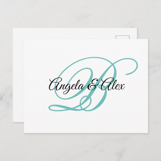 黒とティール（緑がかった色）ファンシー書道文字モノグラム ポストカード (正面/裏面)