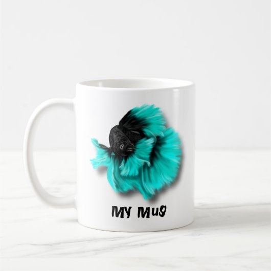 黒とティール（緑がかった色）ベッタフィッシュ コーヒーマグカップ (左)