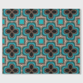 黒とティール（緑がかった色）モロッコスタイルの幾何学的パターン ラッピングペーパー (フラット)