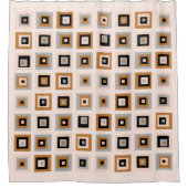 黒とテラコッタの中世紀の正方形パターン シャワーカーテン (正面)