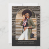黒とトープ幾何学的プリント写真卒業 招待状 (正面)