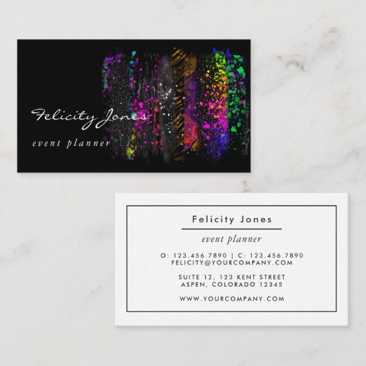黒とネオンのブラシストローク 名刺 (正面/裏面)
