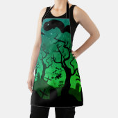 黒とネオンの緑の墓地幽霊のよく出るハロウィン エプロン (インサイチュ)
