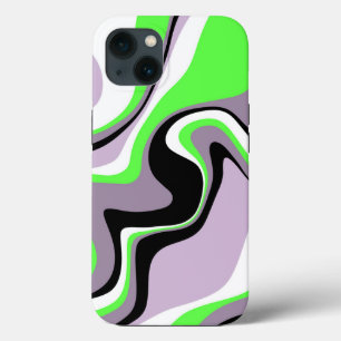 黒とネオンの緑の流体抽象芸術 iPhone 13ケース