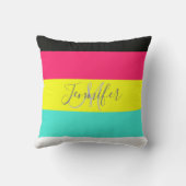 黒とネオンカラーブロックストライプモノグラム名 クッション (裏面)