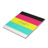 黒とネオンカラーブロックストライプモノグラム名 タイル (側面)