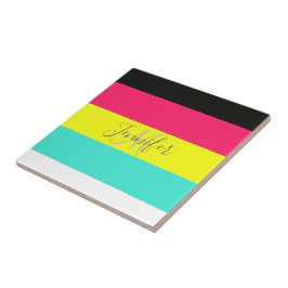 黒とネオンカラーブロックストライプモノグラム名 タイル