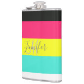 黒とネオンカラーブロックストライプモノグラム名 フラスク (左)