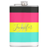 黒とネオンカラーブロックストライプモノグラム名 フラスク (正面)