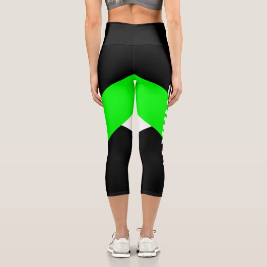 黒とネオングリーンのハイウェストのヨガパンツ カプリレギンス (裏面)