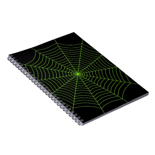 黒とネオン緑のクモの巣 ハロウィンパターン ノートブック (右側)