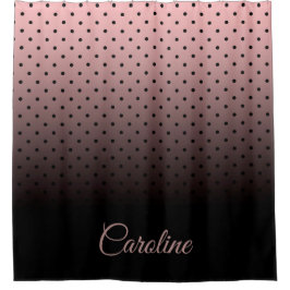 黒とバラのドットパターン シャワーカーテン