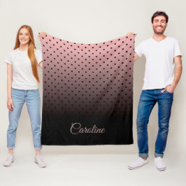 黒とバラのドットパターン フリースブランケット