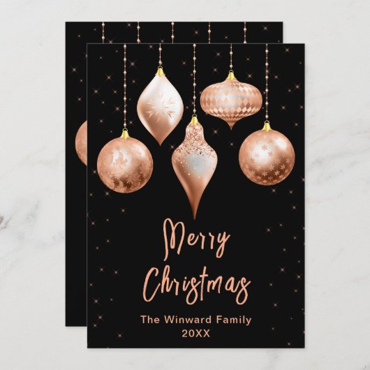 黒とバラの金ゴールドオーナメントメリークリスマス シーズンカード (正面/裏面)