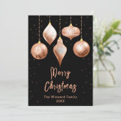 黒とバラの金ゴールドオーナメントメリークリスマス シーズンカード (スタンド正面)