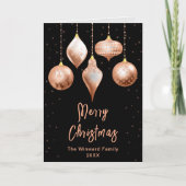 黒とバラの金ゴールドオーナメントメリークリスマス シーズンカード (正面)