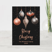 黒とバラの金ゴールドオーナメントメリークリスマス シーズンカード (正面)