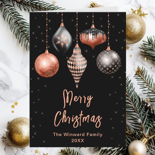 黒とバラの金ゴールドオーナメントメリークリスマス シーズンカード