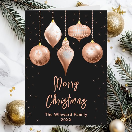 黒とバラの金ゴールドオーナメントメリークリスマス シーズンカード