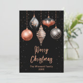 黒とバラの金ゴールドオーナメントメリークリスマス シーズンカード (スタンド正面)
