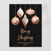 黒とバラの金ゴールドオーナメントメリークリスマス シーズンポストカード (正面)
