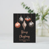 黒とバラの金ゴールドオーナメントメリークリスマス シーズンポストカード (スタンド正面)