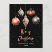 黒とバラの金ゴールドオーナメントメリークリスマス シーズンポストカード (正面)