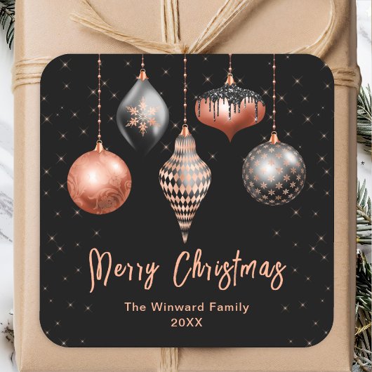 黒とバラの金ゴールドオーナメントメリークリスマス スクエアシール