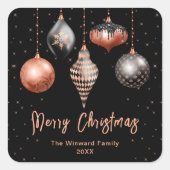 黒とバラの金ゴールドオーナメントメリークリスマス スクエアシール (正面)