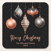 黒とバラの金ゴールドオーナメントメリークリスマス スクエアペーパーコースター (正面)