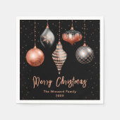 黒とバラの金ゴールドオーナメントメリークリスマス スタンダードカクテルナプキン (正面)