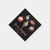 黒とバラの金ゴールドオーナメントメリークリスマス スタンダードカクテルナプキン (角)