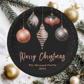 黒とバラの金ゴールドオーナメントメリークリスマス ペーパープレート