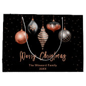 黒とバラの金ゴールドオーナメントメリークリスマス ラージペーパーバッグ (裏面)