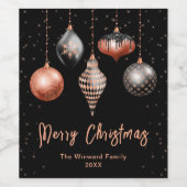 黒とバラの金ゴールドオーナメントメリークリスマス ワインラベル (シングルラベル)